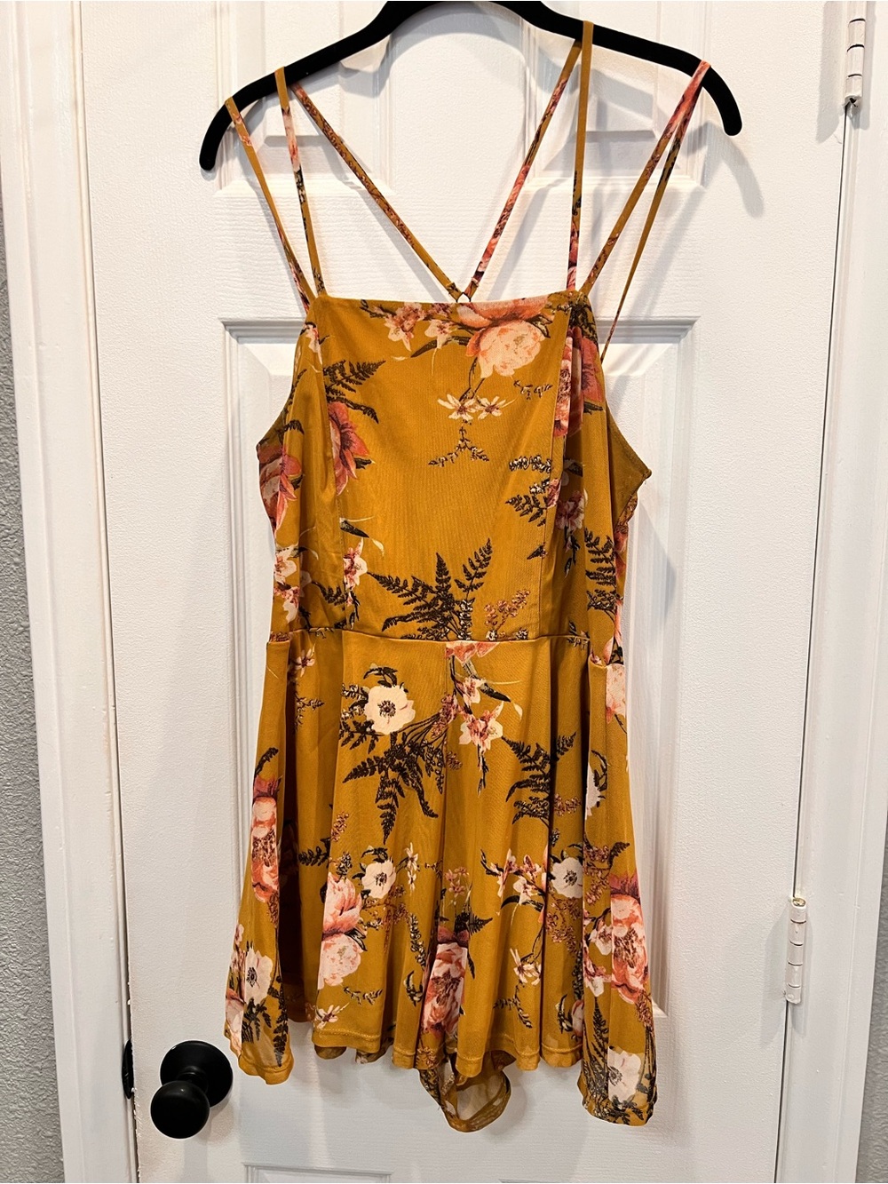 Xhilaration Mustard Yellow Floral Strappy Mesh Romper Playsuit size M